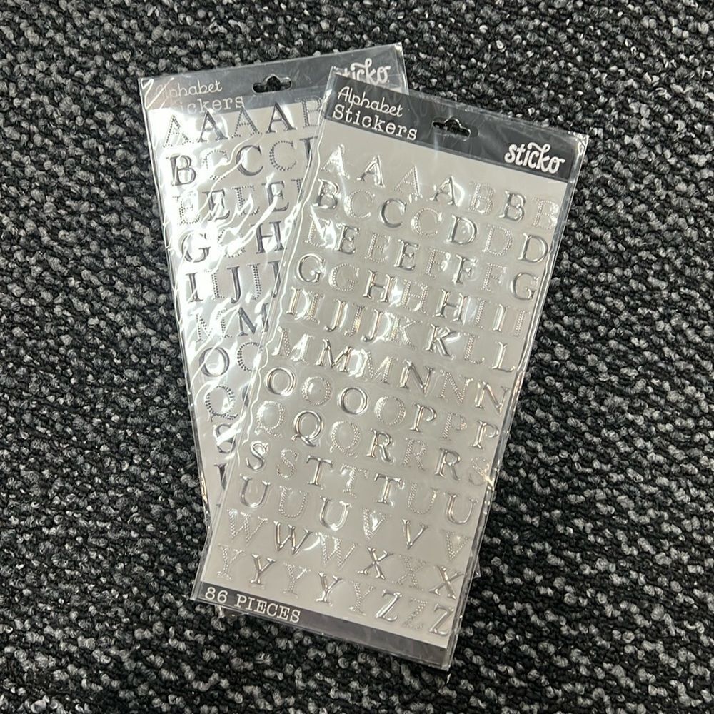 2 Pkgs Sticko Stickers Flat Black and Alpha Sticker SLVR FOIL